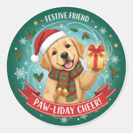 Pegatina Redonda Festive Paws & Holiday JoySticker