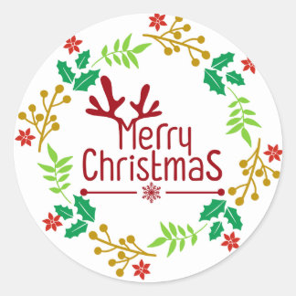 Pegatina Redonda Festive Red Christmas Wreath Classic Round Sticker