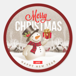 Pegatina Redonda Festive Snowman Holiday Sticker – Merry Christmas 