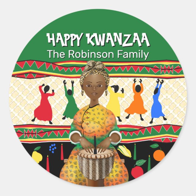 Pegatina Redonda Festividad afroamericana de Kwanzaa (Anverso)