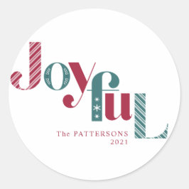 Pegatina Redonda Festividad alegre de Candy Cane Burgundy