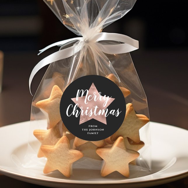 Pegatina Redonda Festividad Black Merry Navidad (Festive Black Merry Christmas Classic Round Sticker)