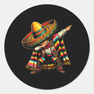 Pegatina Redonda Festividad Cinco De Mayo Dabbing Niño Mexicano Dan