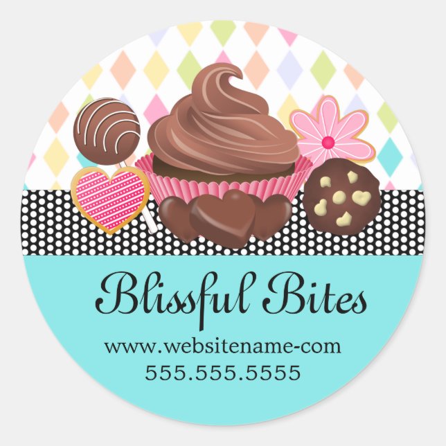 Pegatina Redonda Festividad Colorful Cupakes Cops Cookies Sedas (Anverso)