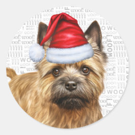 Pegatina Redonda Festividad de Cairn Terrier Dog Woof Word Art Navi