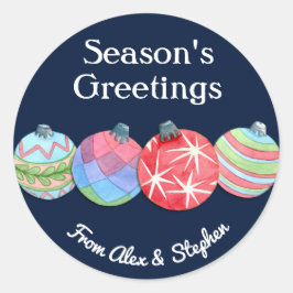 Pegatina Redonda Festividad de cualquier Navidad de texto bolas de 