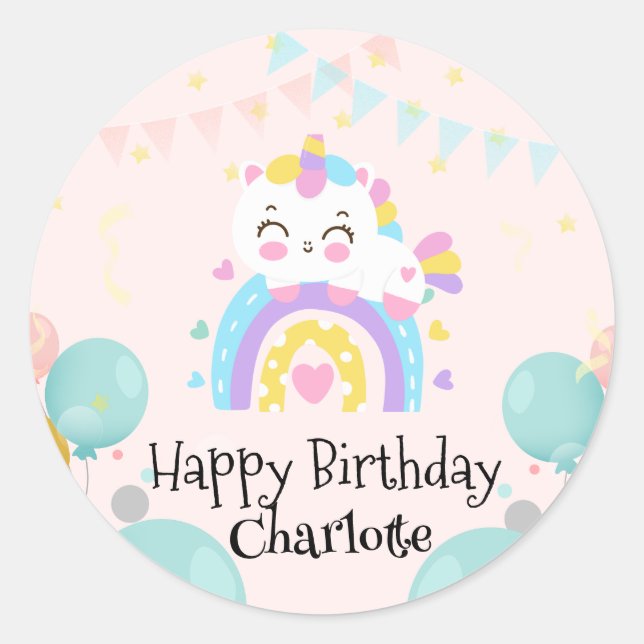Pegatina Redonda Festividad de cumpleaños de gradiente de arco iris (Anverso)