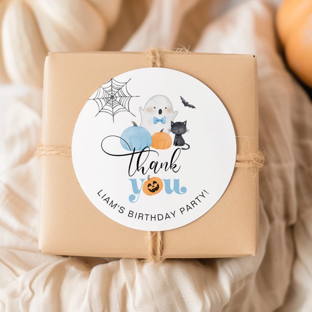 Pegatina Redonda Festividad de cumpleaños Halloween de niño fantasm (Subido por el creador)