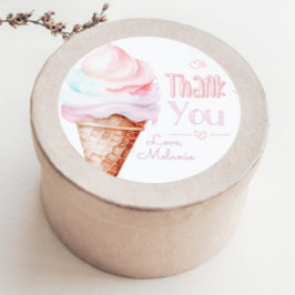 Pegatina Redonda Festividad de cumpleaños helado gracias