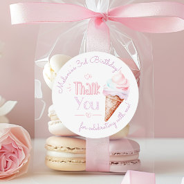 Pegatina Redonda Festividad de cumpleaños helado gracias