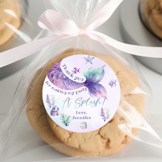 Pegatina Redonda Festividad de cumpleaños Mermaid gracias (Subido por el creador)