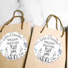 Pegatina Redonda Festividad de cumpleaños temática de un lobo salva