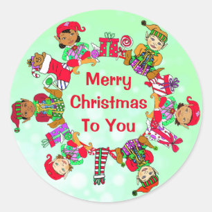 Pegatina Redonda Festividad de los elfos pequeños y extravagantes