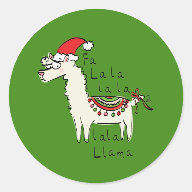 Pegatina Redonda Festividad de los Navidades de Llama Cute (Anverso)