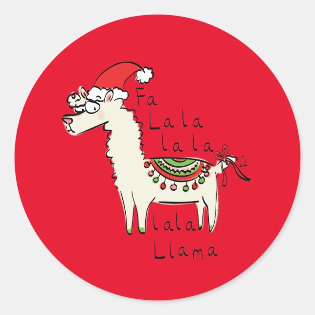 Pegatina Redonda Festividad de los Navidades de Llama Cute (Anverso)