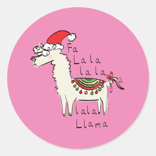 Pegatina Redonda Festividad de los Navidades de Llama Cute (Anverso)