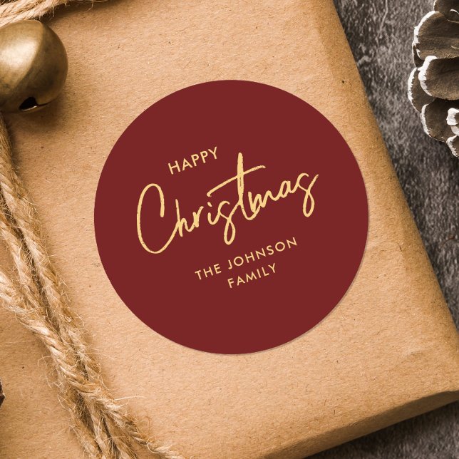 Pegatina Redonda Festividad de los Navidades de oro rojos modernos  (Subido por el creador)