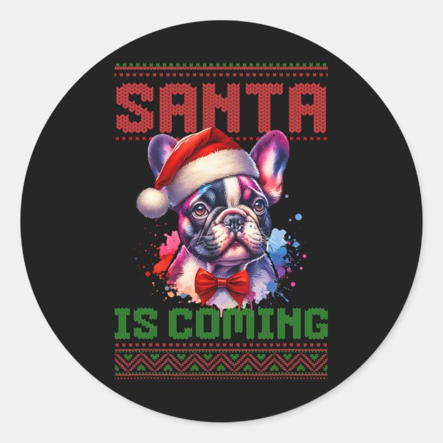 Pegatina Redonda Festividad de los Navidades feos del Bulldog franc (Anverso)