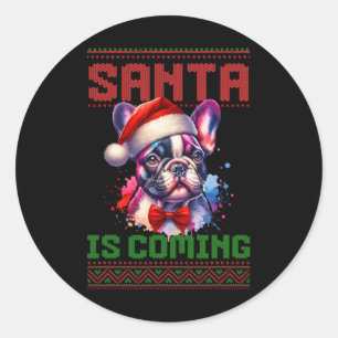 Pegatina Redonda Festividad de los Navidades feos del Bulldog franc