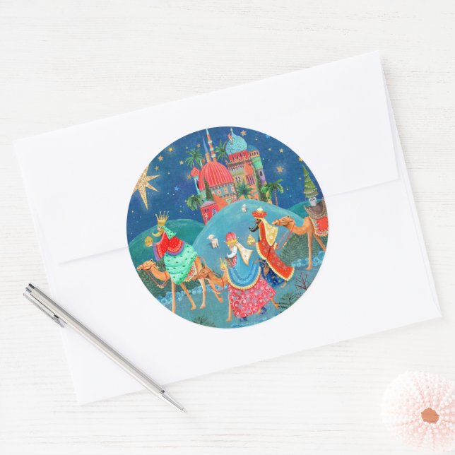 Pegatina Redonda Festividad de los tres reyes Navidades (Sobre)