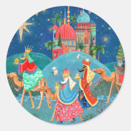 Pegatina Redonda Festividad de los tres reyes Navidades