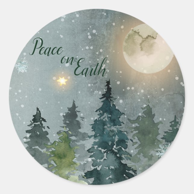 Pegatina Redonda Festividad de Navidades de acuarela moderna por la (Anverso)