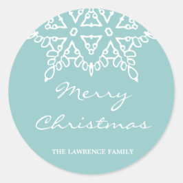 Pegatina Redonda Festividad de Navidades de copos de nieve blancos 