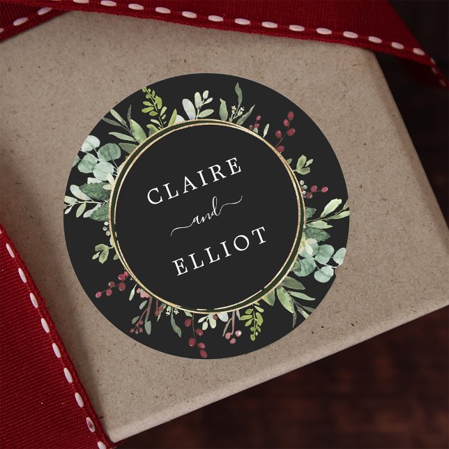 Pegatina Redonda Festividad de Navidades de la vegetación botánica (Subido por el creador)