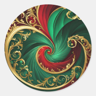 Pegatina Redonda Festividad de Navidades decorativos de Oro Rojo Ve