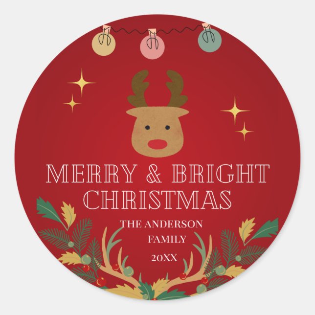 Pegatina Redonda Festividad de Navidades elegantes (Anverso)