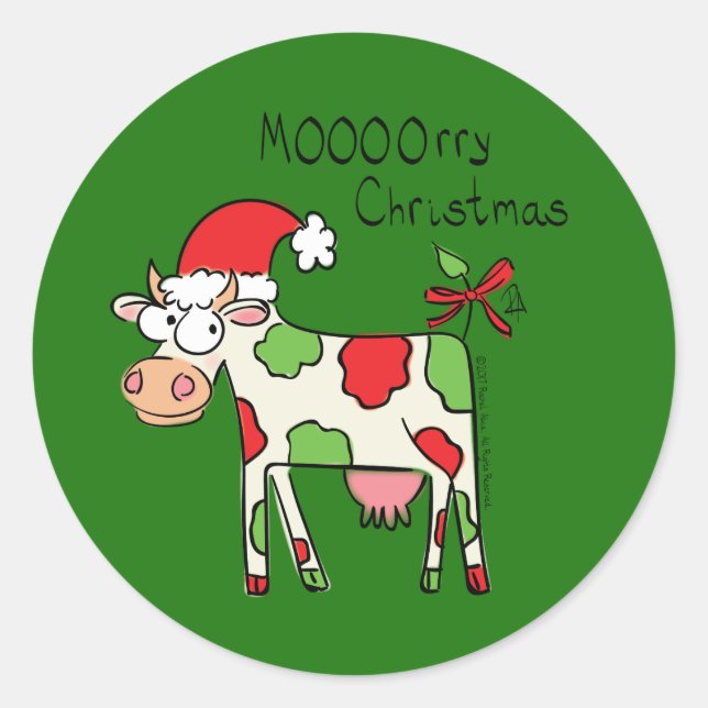 Pegatina Redonda Festividad de Navidades Personalizados de vacas di (Anverso)