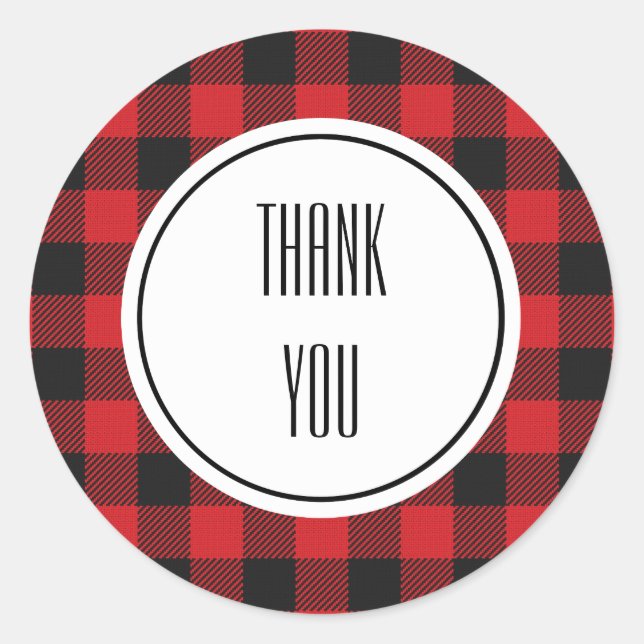 Pegatina Redonda Festividad de Navidades Red Black Buffalo Plaid (Anverso)