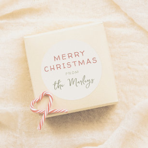 Pegatina Redonda Festividad de Navidades Retro Verde y Rojo