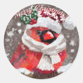Pegatina Redonda Festividad de nieve del Cardenal Bird Scarf Gorra 