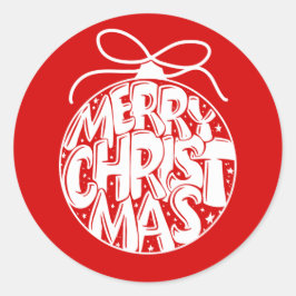 Pegatina Redonda Festividad de Ornamento de Navidad de Feliz Rojo