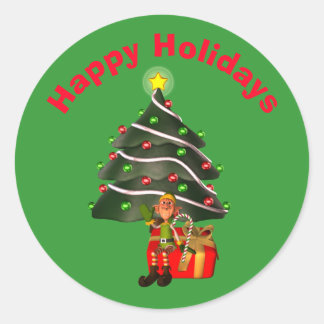 Pegatina Redonda Festividad en árbol de navidad masculino
