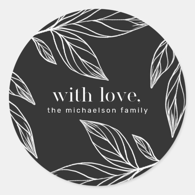 Pegatina Redonda Festividad en la hoja de invierno con amor y nombr (Anverso)