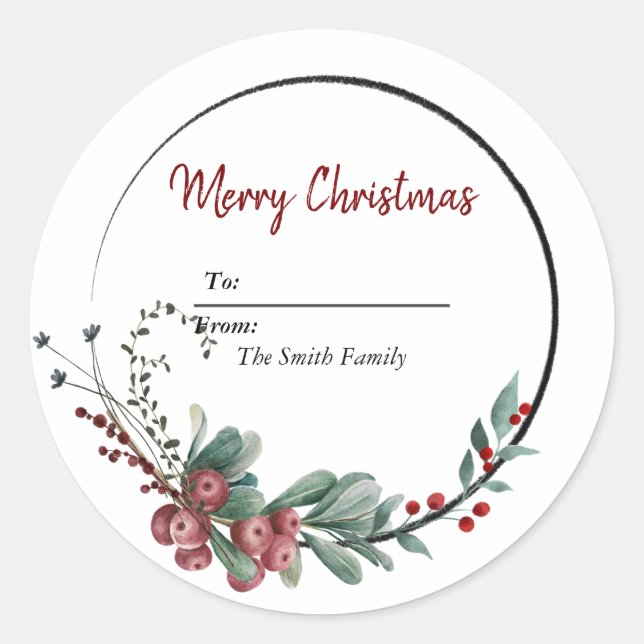 Pegatina Redonda Festividad Feliz Navidad (Anverso)