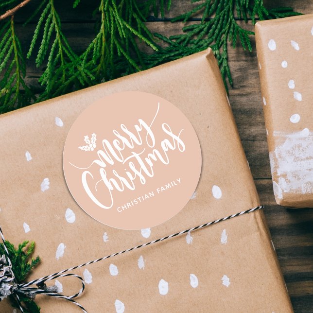 Pegatina Redonda Festividad Feliz Navidad personalizada (Festive Merry Christmas Personalized Classic Round Sticker)