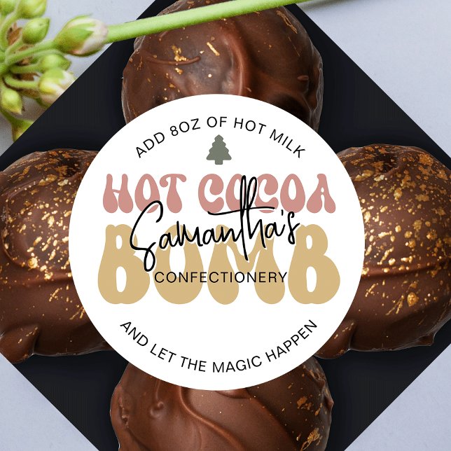 Pegatina Redonda Festividad Festiva Retro (Ho Cocoa Bomb Stickers in festive colors, perfect for your hot chocolate bombs)