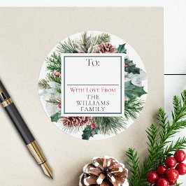 Pegatina Redonda Festividad Festividad Foliage Floral A / De la eti