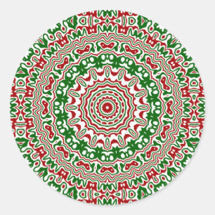 Pegatina Redonda Festividad Funky Trippy Groovy Navidades Kaleidosc