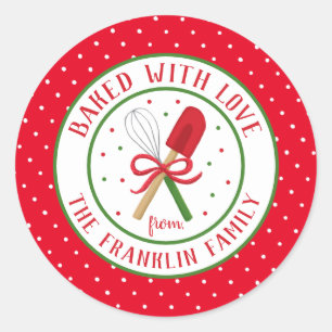 Pegatina Redonda Festividad horneada con amor feriado personalizado