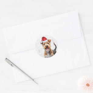 Pegatina Redonda Festividad Lakeland Terrier Woof Word Navidades de