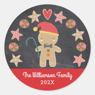 Pegatina Redonda Festividad lindo Gingerbread Boy Cookie Chalkboard