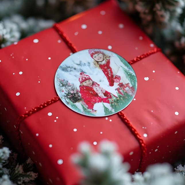 Pegatina Redonda Festividad mágica Navidades del Globe de la Nieve  ( Festive Magical Winter Snow Globe Christmas Photo Classic Round Sticker)