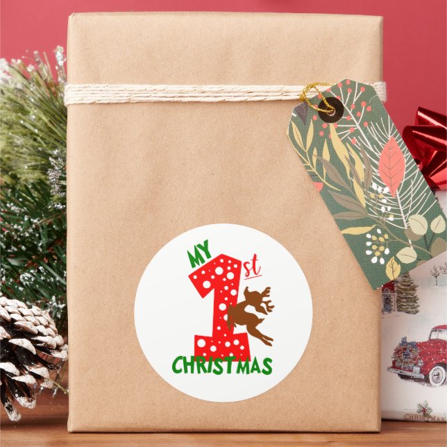 Pegatina Redonda Festividad mi primer bebé de Navidad (Vacaciones)