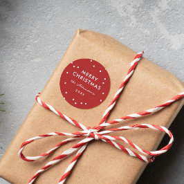 Pegatina Redonda Festividad moderna de puntos rojos y blancos Feliz