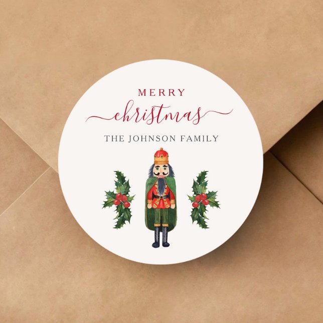 Pegatina Redonda Festividad navideña de los cazadores de nueces (Festive Nutcracker Merry Christmas Classic Round Sticker)