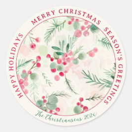 Pegatina Redonda Festividad navideña de Pink Berries